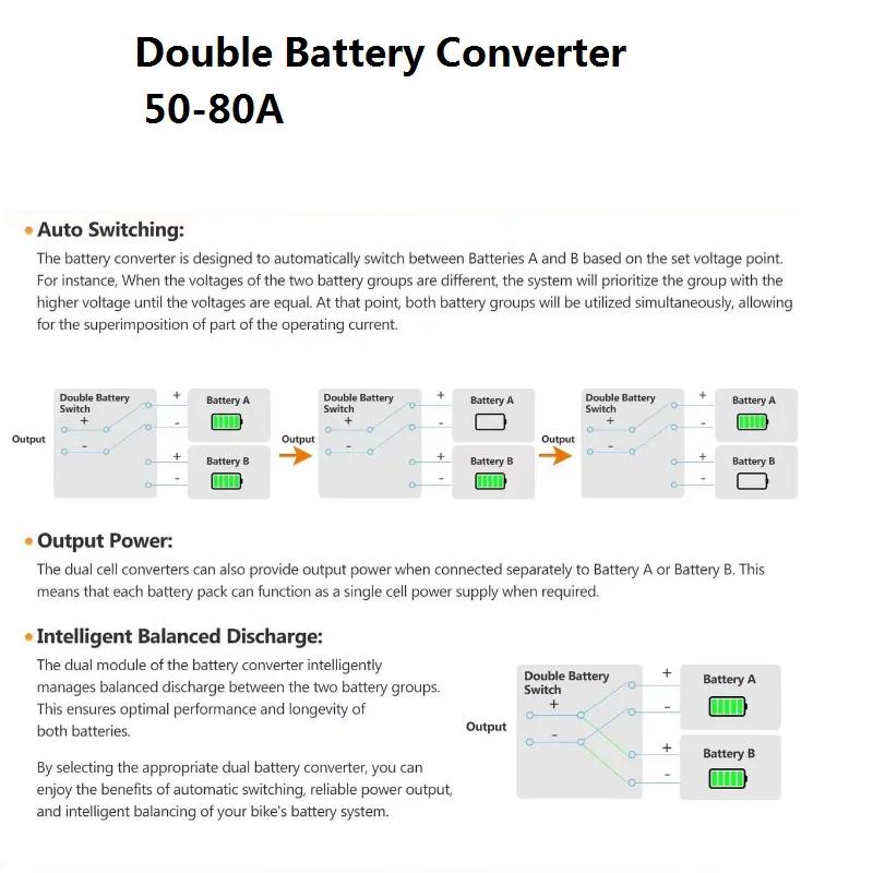 Electric Bike Dual Battery Discharge Converter 24-72VDC Dual Battery Pack Switch Balancer Double Parallel Module with XT90 P - view 3