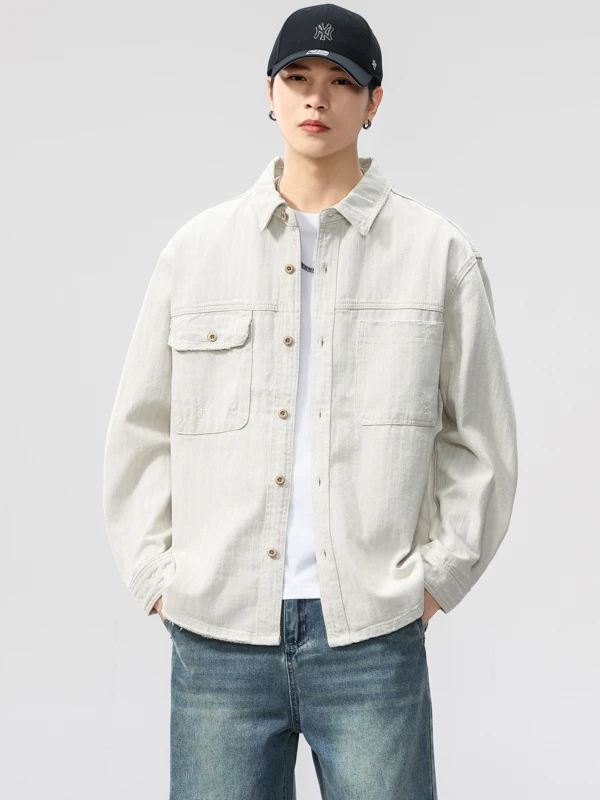 

Мужская рабочая рубашка из хлопка Ox, свободного кроя, с длинным рукавом, из высокоплотного чистого хлопка, для осеннего сезона, модная верхняя одежда