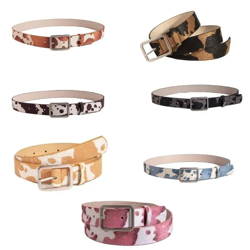 A52E Y2K Colorful Cow Pattern Waist Belt for Girls Street Dance Prom Hip-hop Stage