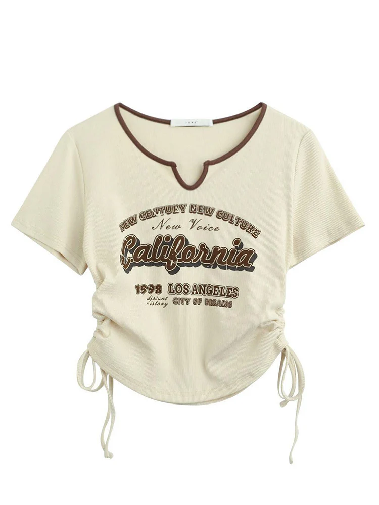 المرأة الرباط رسالة المحاصيل الأعلى ، الأمريكية الرجعية قصيرة الأكمام المحملات ، ضئيلة الصيف تي شيرت ، الكورية الرسم المحملة ، Y2K الملابس ، 2000s