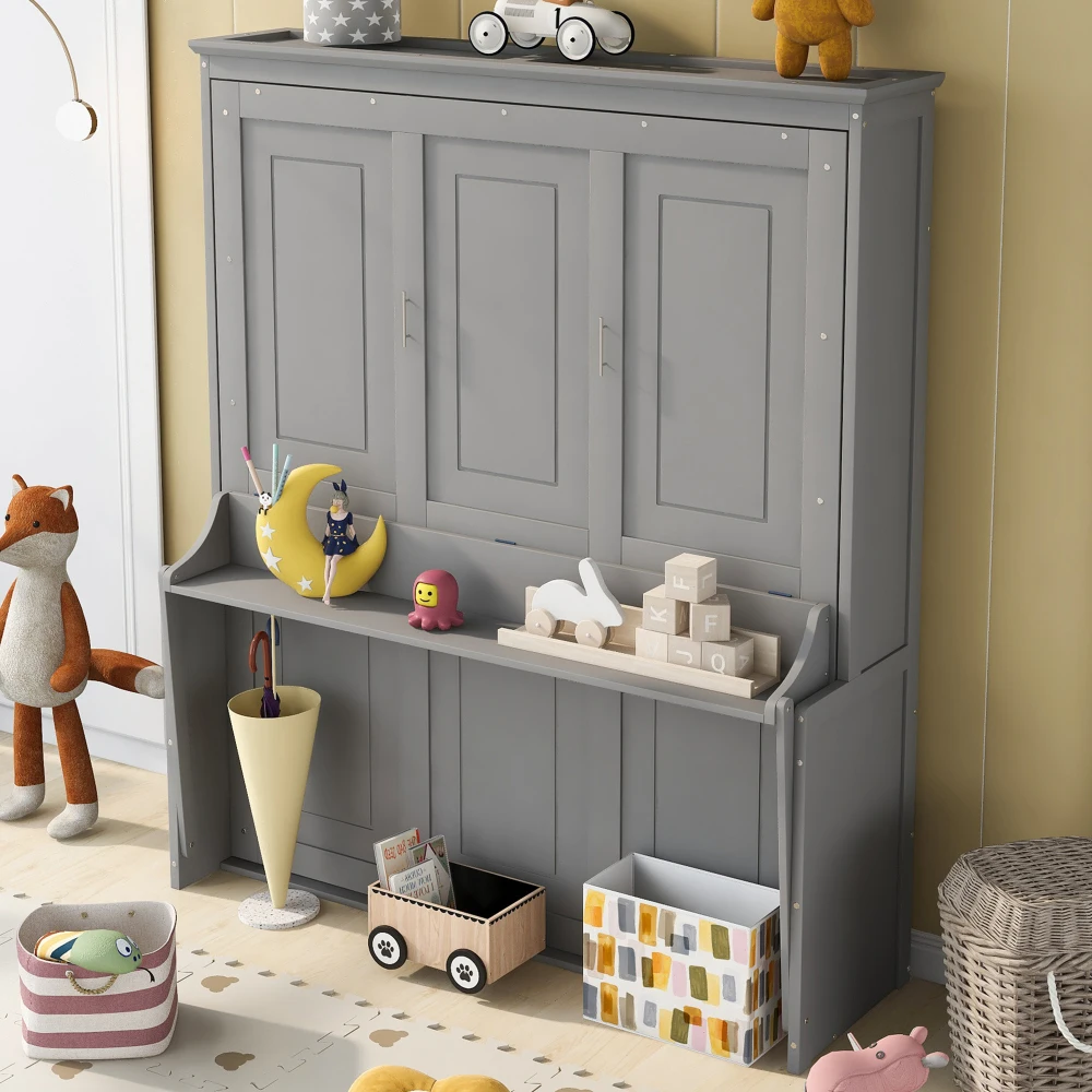 

Кровать-трансформер размера «queen-size» с полкой, серая