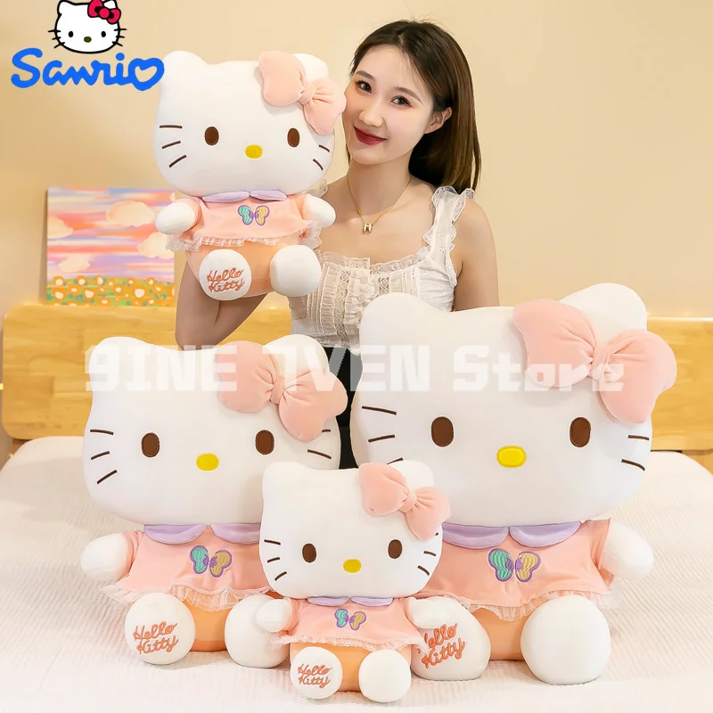 

Новинка 2024, плюшевая кукла Hello Kitty Sanrio, милый анимационный периферийный фильм, кот Kt, плюшевый мягкий лук для студентов, рождественский подарок для детей