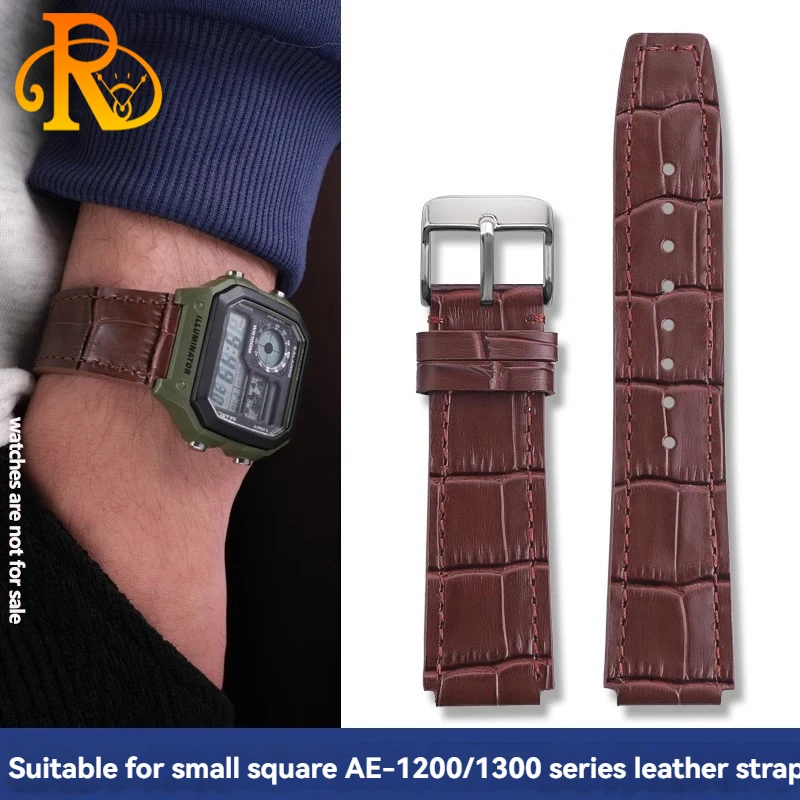 Ремешок для часов из воловьей кожи 18 мм подходит для Casio, маленький квадратный цепочка для часов серии AE-1200/1300, мягкий специальный ремешок из воловьей кожи