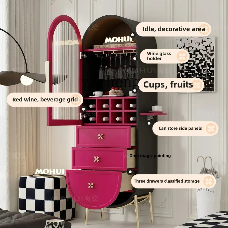 Single-door Wine Cabinet Rose Red Changhong Glass Cabinet Integrated Side Dopamine Display CabinetD25