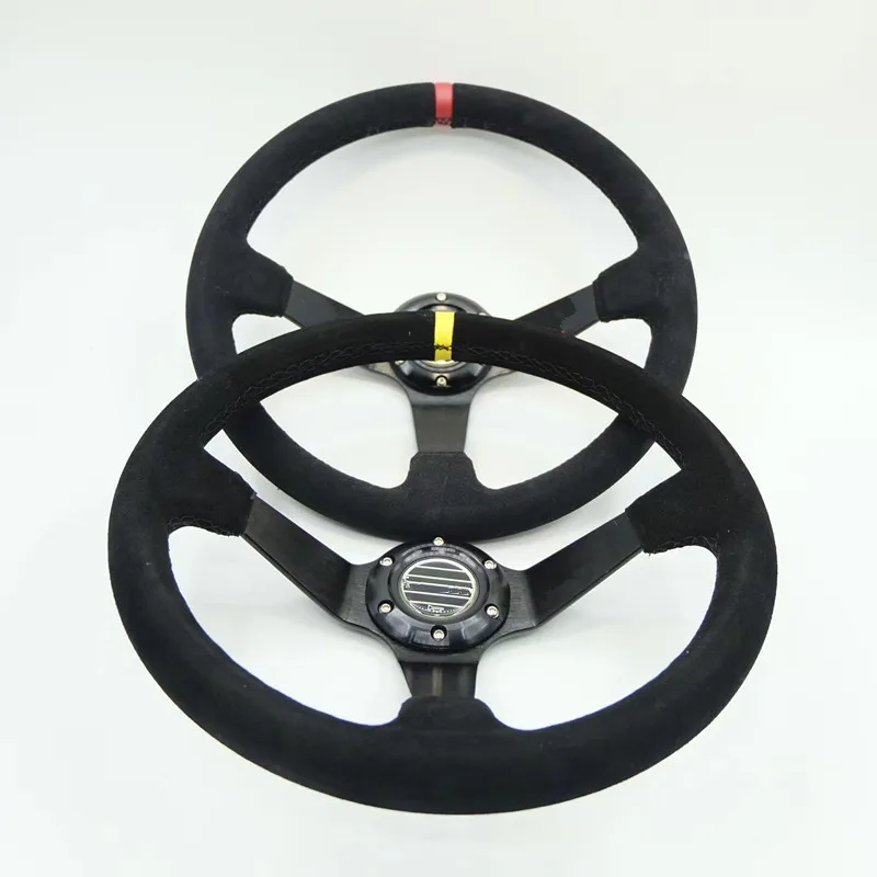 

Car Racing Drift 350 mm Suede leather Steering Wheel 3.5" Deep With Horn Button