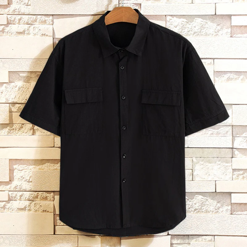 

Plus size code male tide slimming 7xl 8xl 9XL 12XL half short sleeve shirt men's clothing Large Size black color