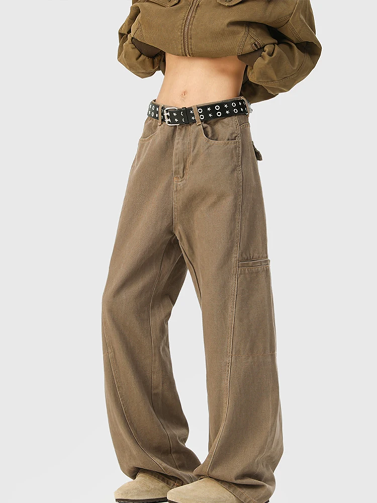 

Мужские рабочие брюки в стиле ретро, американский стиль, кофейного цвета, расклешенные, длинные, повседневные, прямые джинсы, модные, осень-зима