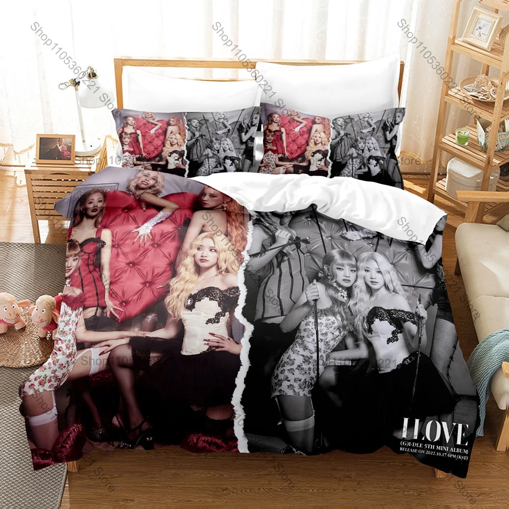 GIDLE K-pop Idol Duvet Cover Set 1 Duvet Cover + 2 Pillowcases Korean Pop Music Fan Bed Linens Gift Kawaii Girls Home Textile