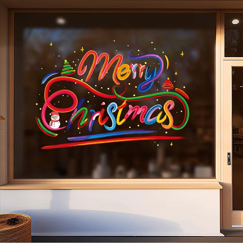 2026 Christmas Static Cling Window Decals for Holiday Door Glass Decorations Colorful Christmas Tree Home Store Decoration