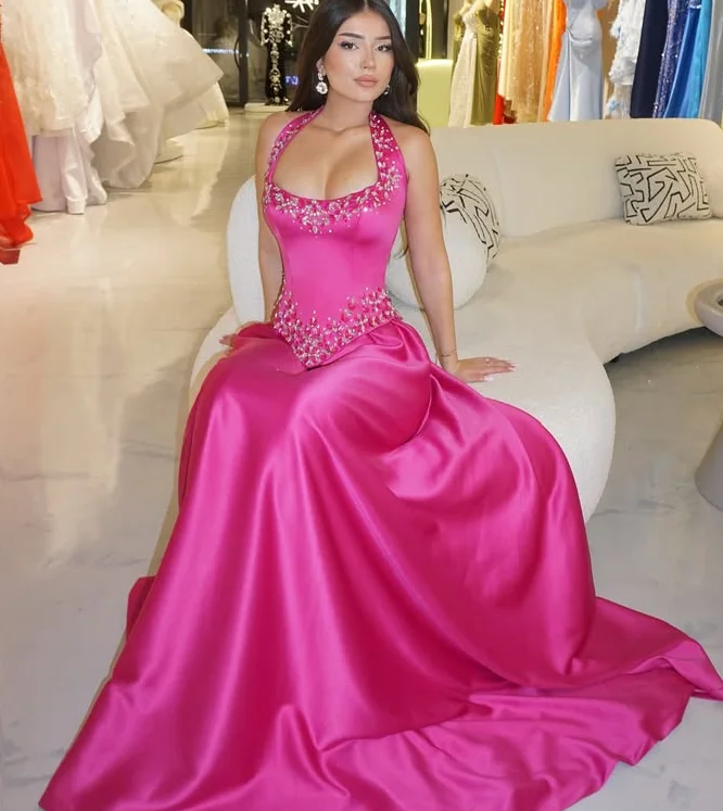 Rose Red Beadings Prom Dresses Strapless Evening Dress Backless Square Neckline Sequins Saudi Arabia Women Dresss Customized