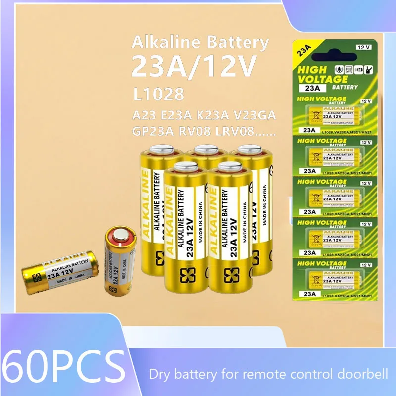 60 pieces A23 23A 12V alkaline battery 23GA A23S E23A EL12 MN21 V23GA L1028 GP23A LRV08 dry battery for remote control doorbell