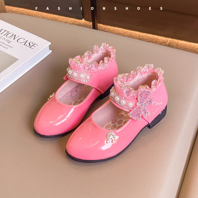 Summer Beautiful Baby Girls Princess Cute Elegant Students Bow Lace Beaded Crystal Sandals Banquet Soft Fashion Kids Comfortable