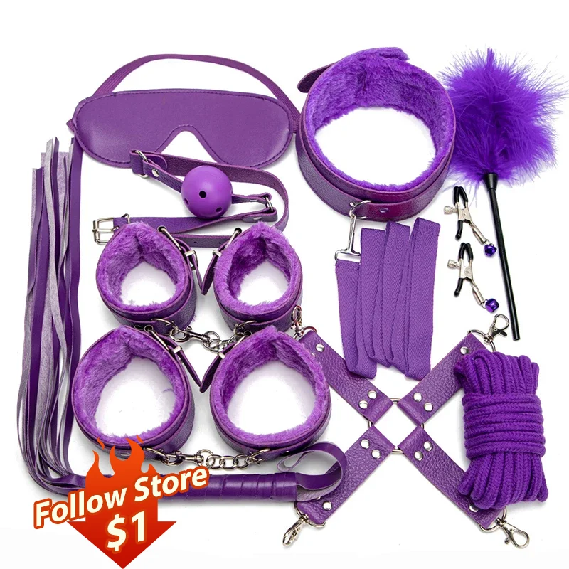 Juego de Bondage BDSM de cuero para adultos, juegos sexuales, esposas, látigo, sm, accesorios exóticos, Juguetes sexuales eróticos para parejas