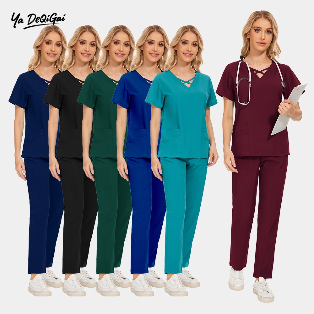 

Wholesale Short Sleeved Pharmacy Women Dental Medical Work Wear Nursing Hospital Uniforms Scrubs Suits Hospital Surgical Uniform