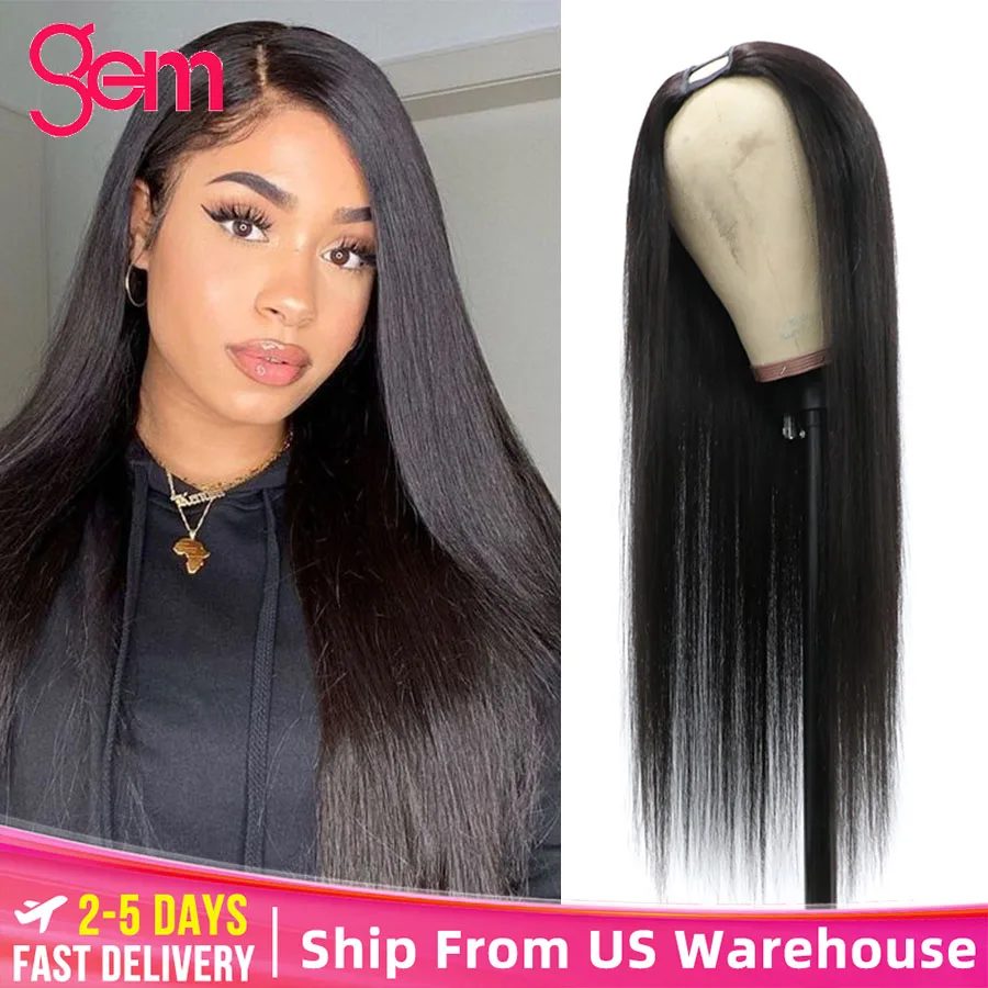 U Part Wigs Straight Wig For Women Human Hair 180% Density Brazilian Glueless Full Machine Made Middle Part Wigs Natural Hair