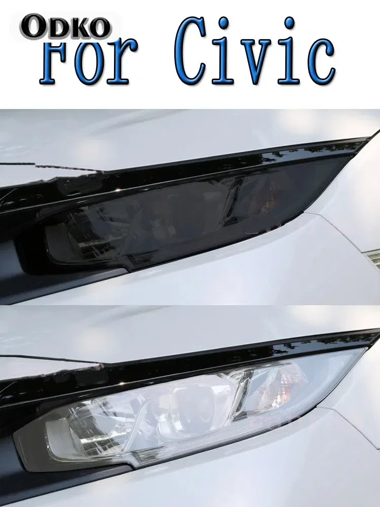 Car Headlight Protective Tint Film Smoke Black Transparent TPU Transparent Sticker For Honda Civic 10th 2016-2021 Accessories