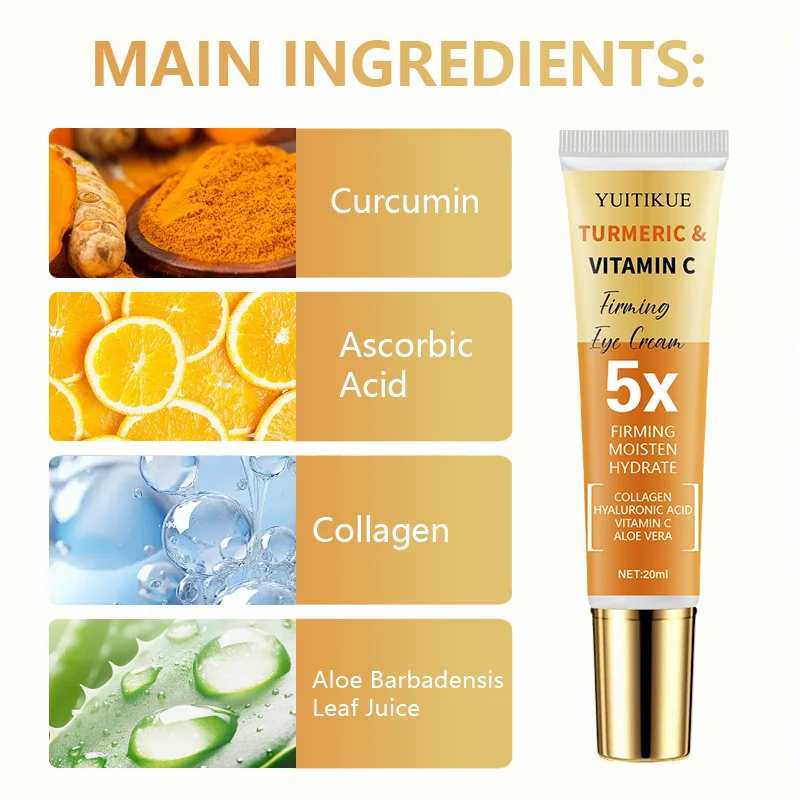 YUITIKUE Crema contorno occhi rassodante al 30% curcuma e vitamina C - 5X idratante, rassoda e liscia l'area occhi