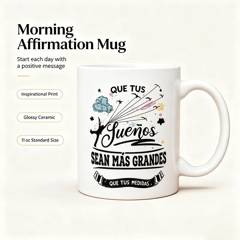 Spanish Inspirational Slogan Ceramic Coffee Mug Dream Quote Star Cloud Pattern White Porcelain Tea Cup Encouraging Novelty Gift