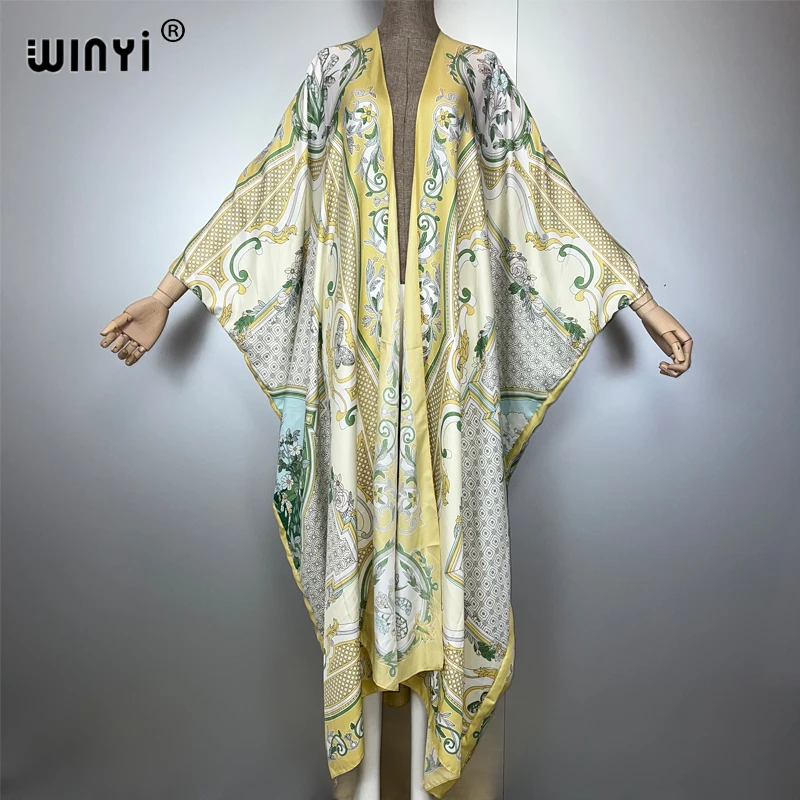 WINYI böhmischer Kimono, lockere Strickjacke, Strand-Outfits, Damen-Abendkleid, langer Daunenmantel, Maxikleid, luxuriöse Strandmode