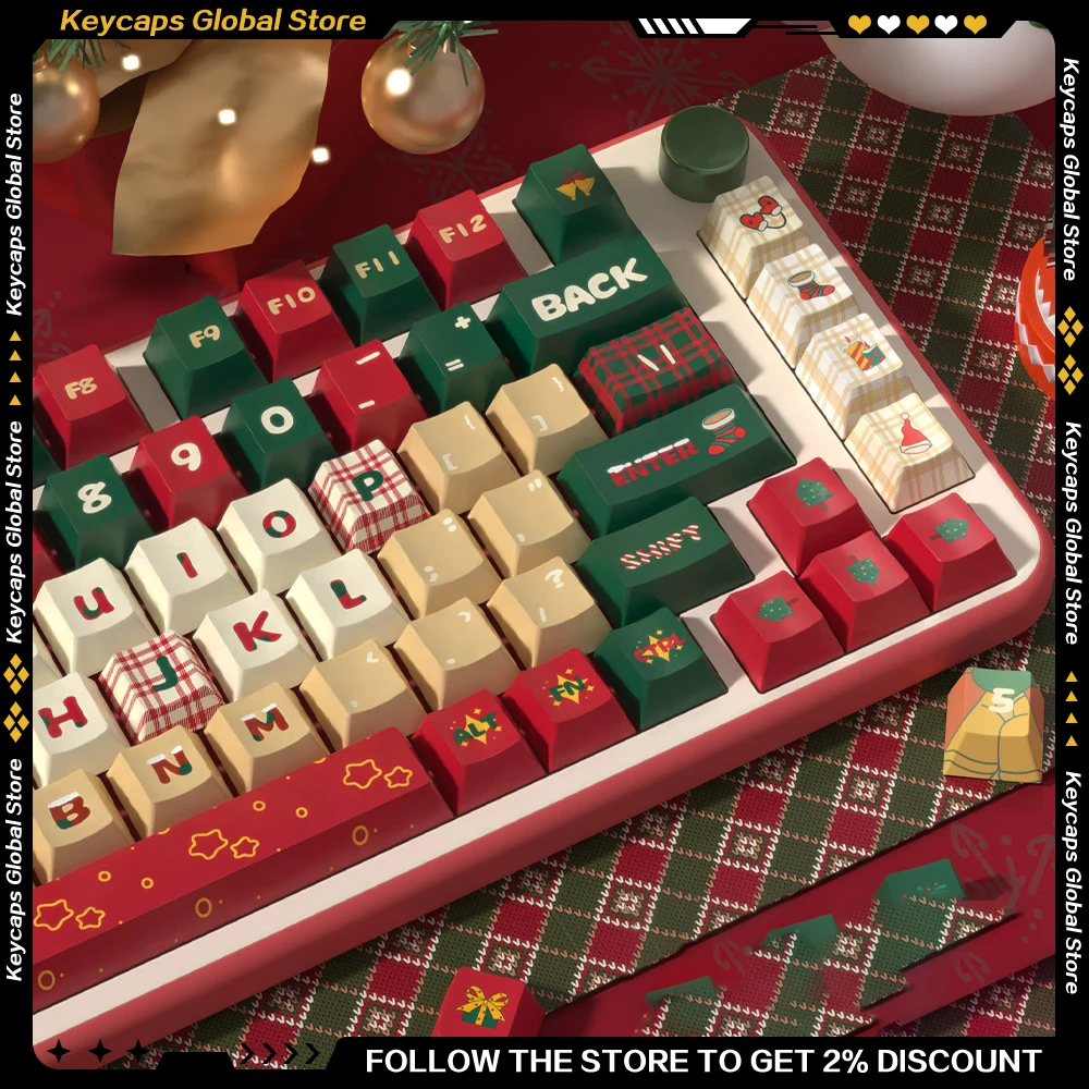 Christmas Series Keycap Set CHERRY/MDA Profile 158/138/122 Keys Christmas Themed Keycap for Mechanical Keyboard Accessories