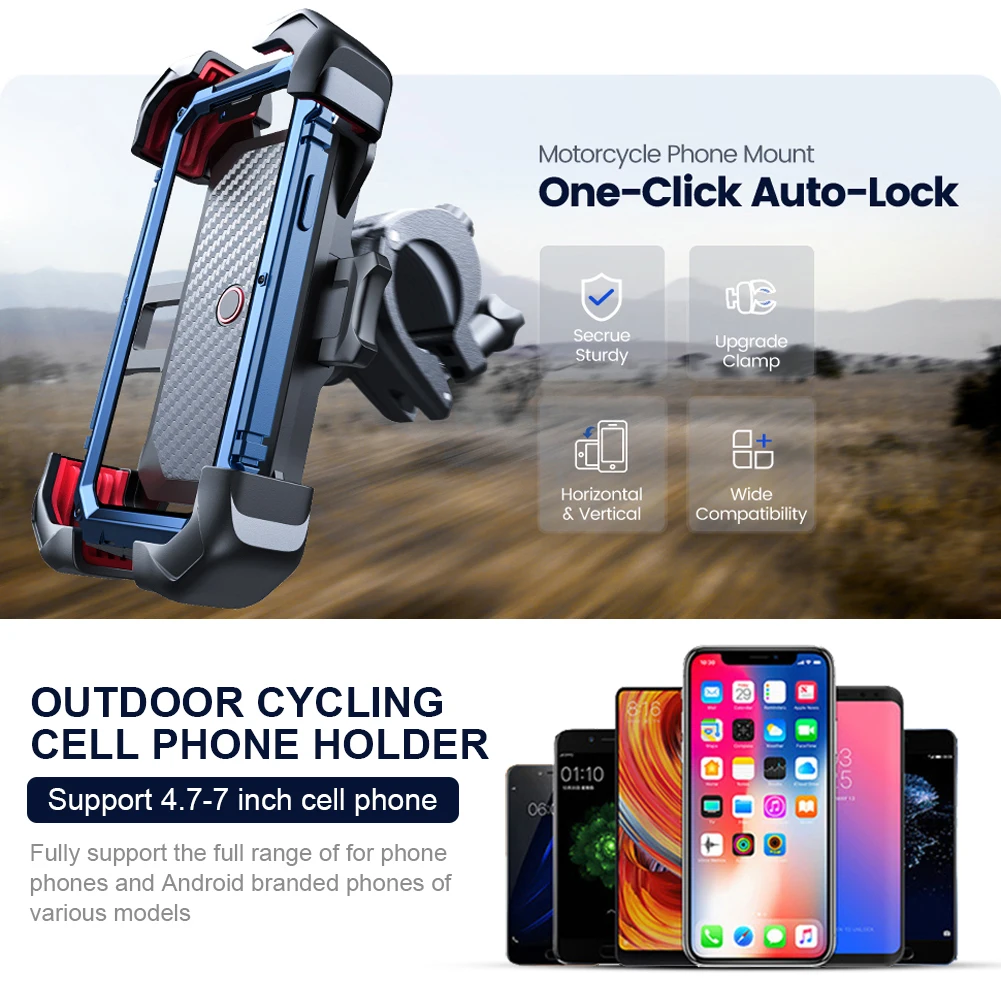 

Mobile Phone Stand Shockproof Bike Phone Holder 360 Degree Rotating Motorbike Phone Support Anti-slip for 4.7-7 Inch Smart Phone