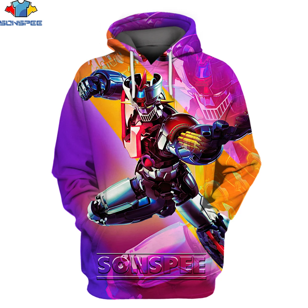 SONSPEE Vintage Classic Anime Mazinger Z Hoodie 3D Printing Men Women Retro Nostalgia Robot Man Oversize Pullover Hoodies Unisex