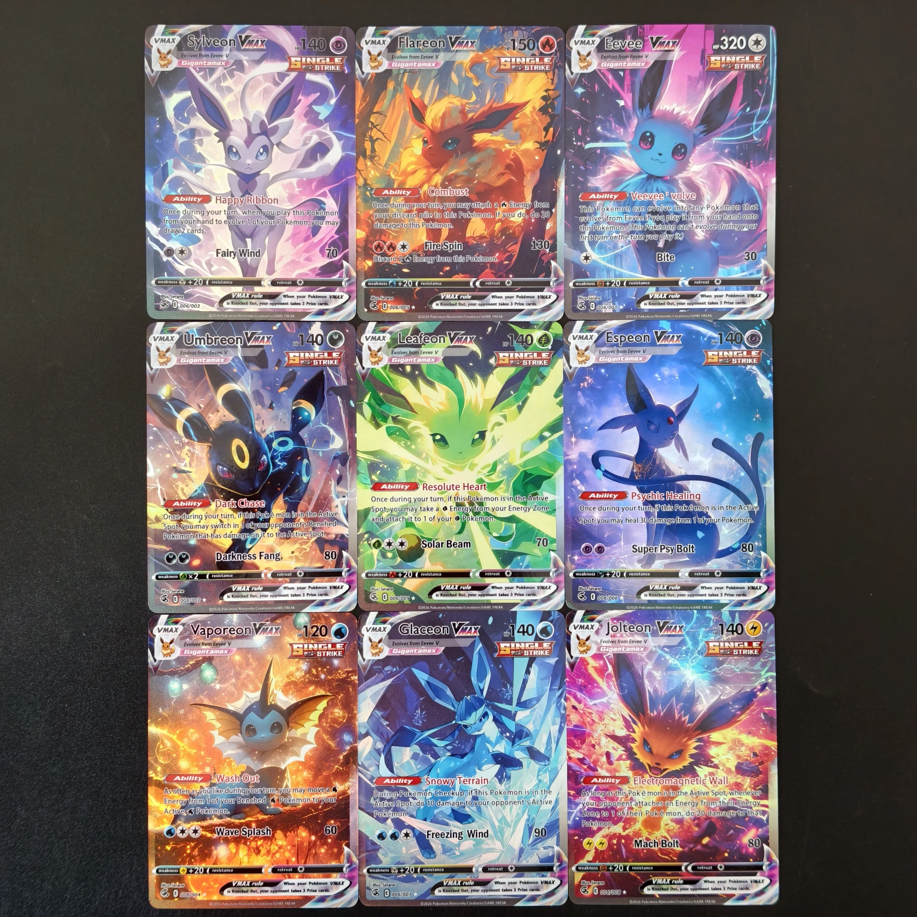 DIY PKM Card PTCG Eeveelution VMAX Pokemon Sylveon Umbreon Flareon Leafeon Espeon Eevee Holo Self Made Classic Game Anime Cards