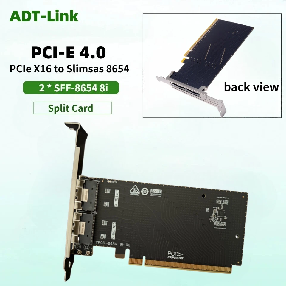 2Port PCIE 4.0 3.0 16X To Slimsas SFF-8654 Adapter SFF-8654-8I SFF8654 Riser Card Graphics Card External Solution Expansion Card