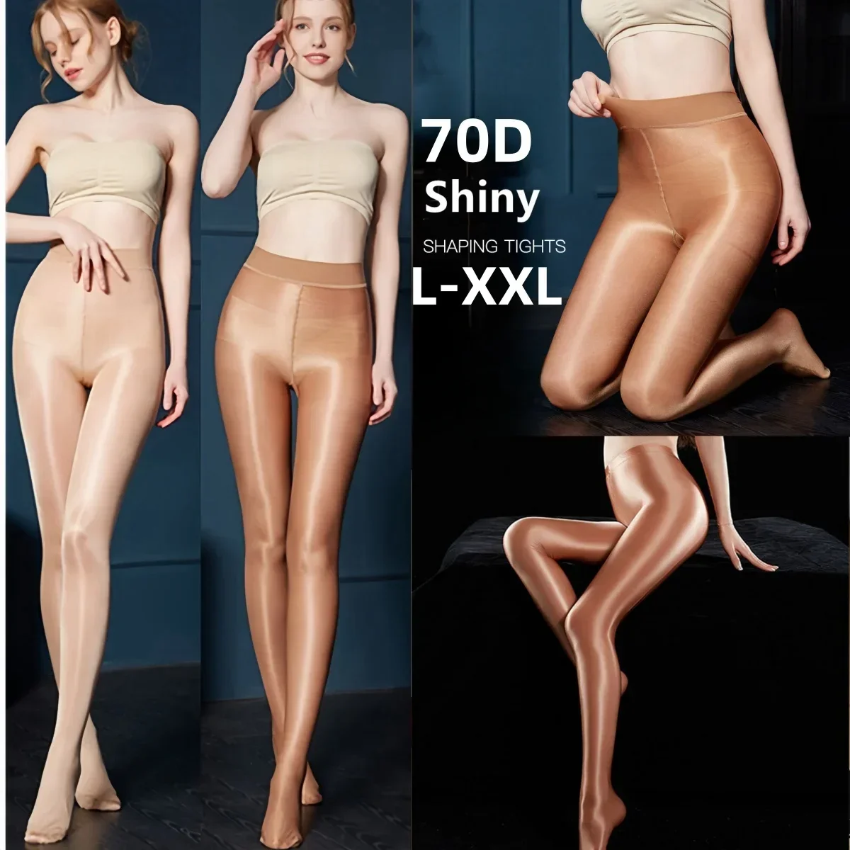 FREEAUCE Oversize Womens 70D Shining Glossy Reflective Silk Pantyhose Plus Size Nightclub Party Performance Stockings Tights