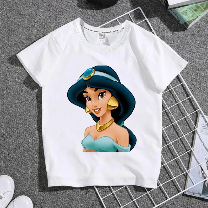 Artistic Disney Princess Jasmine print children\'s T-shirts fresh colors short sleeves generous and decent tops full of lively