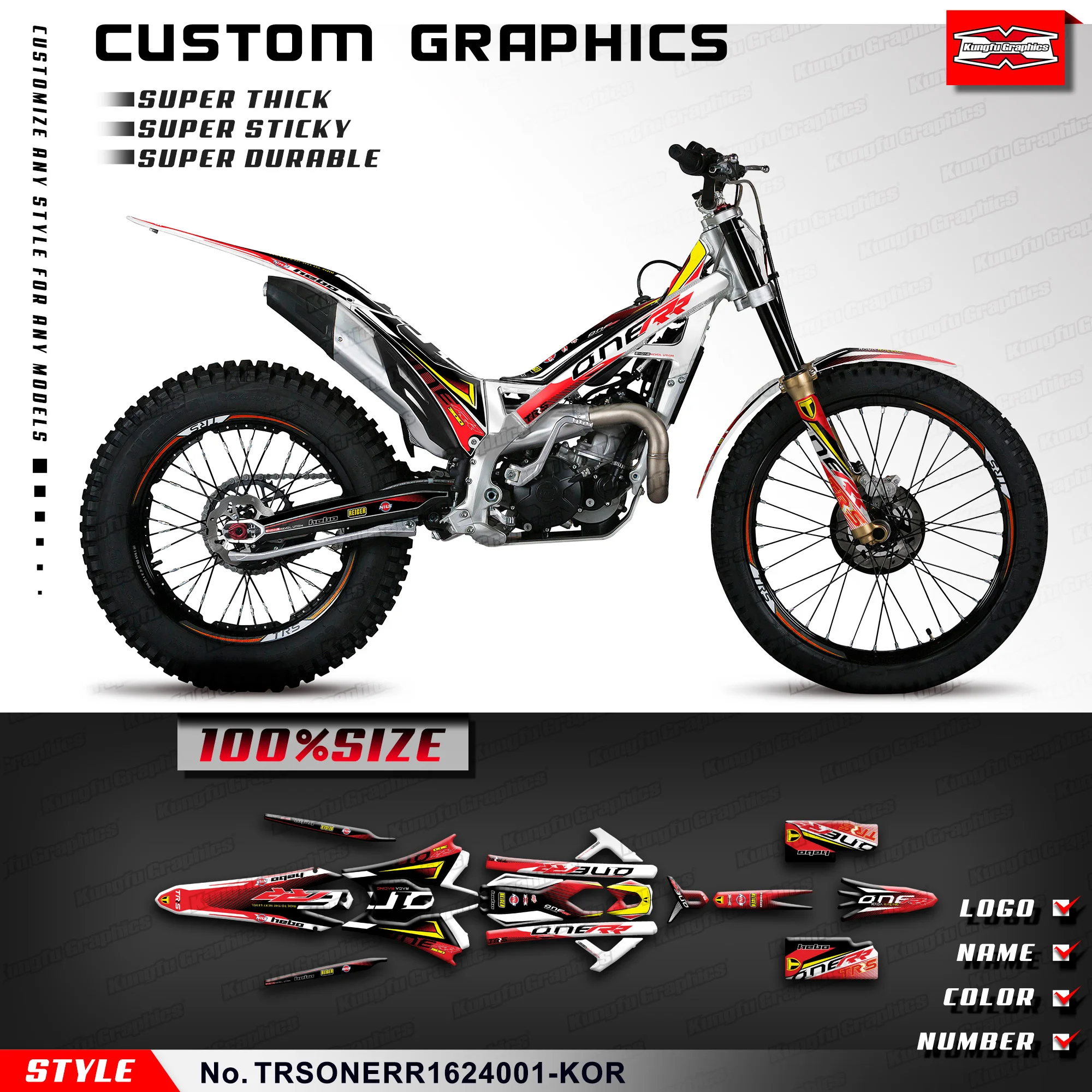 KUNGFU GRAPHICS Vinyl Sticker Motocross Decal Wrap Kit for TRS Trials Bike TRRS ONE R RR GOLD 2016-2024