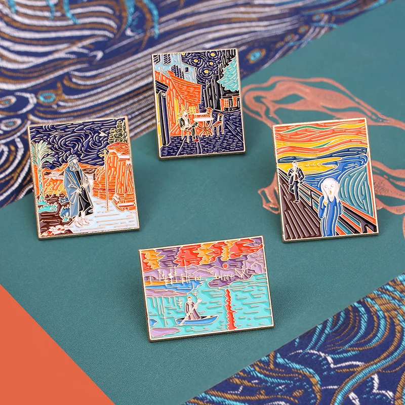 New Famous Art Oil Painting Series Metal Brooches Unisex Vintage Art Badge Pins for DIY Clothes Bags Hat Scarf T-shirt Jeans