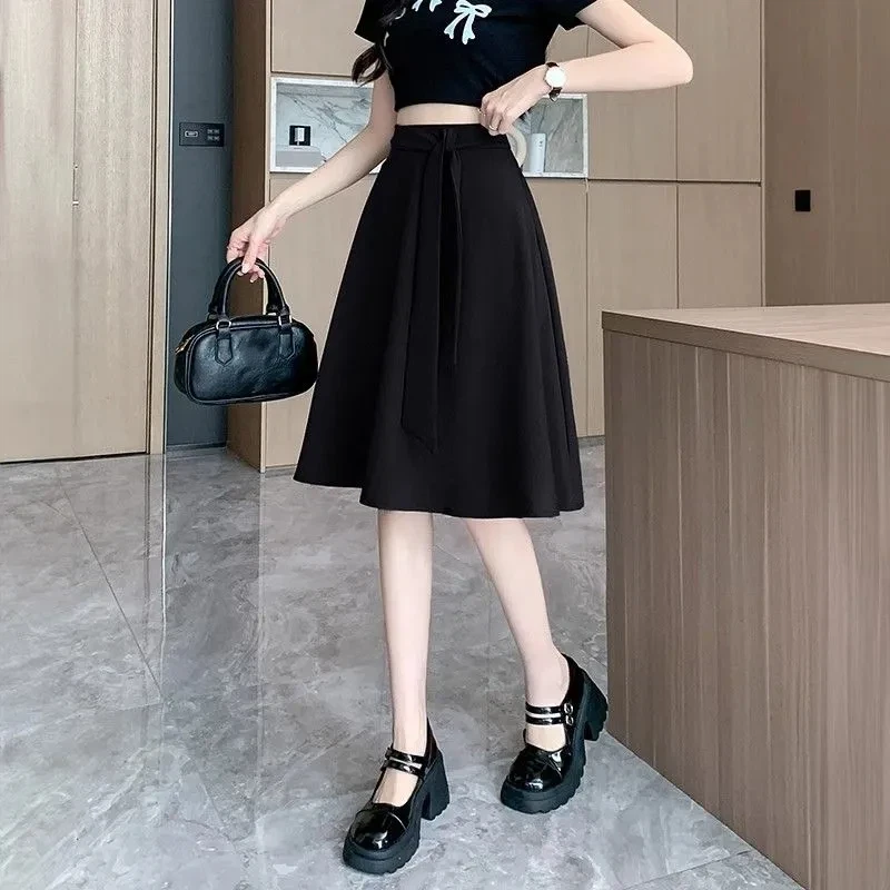 

Простая серая юбка трапециевидной формы для поездок на работу, женская летняя новая большая юбка с высокой талией, юбка средней длины