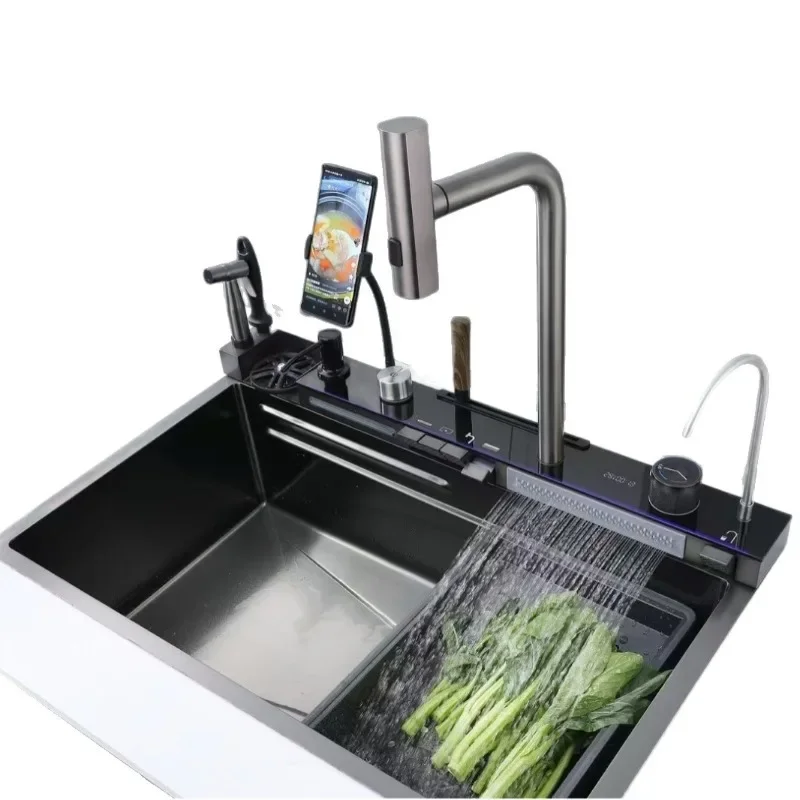 Household multi-functional faucet mobile phone holder with knife holder kitchen large single slot