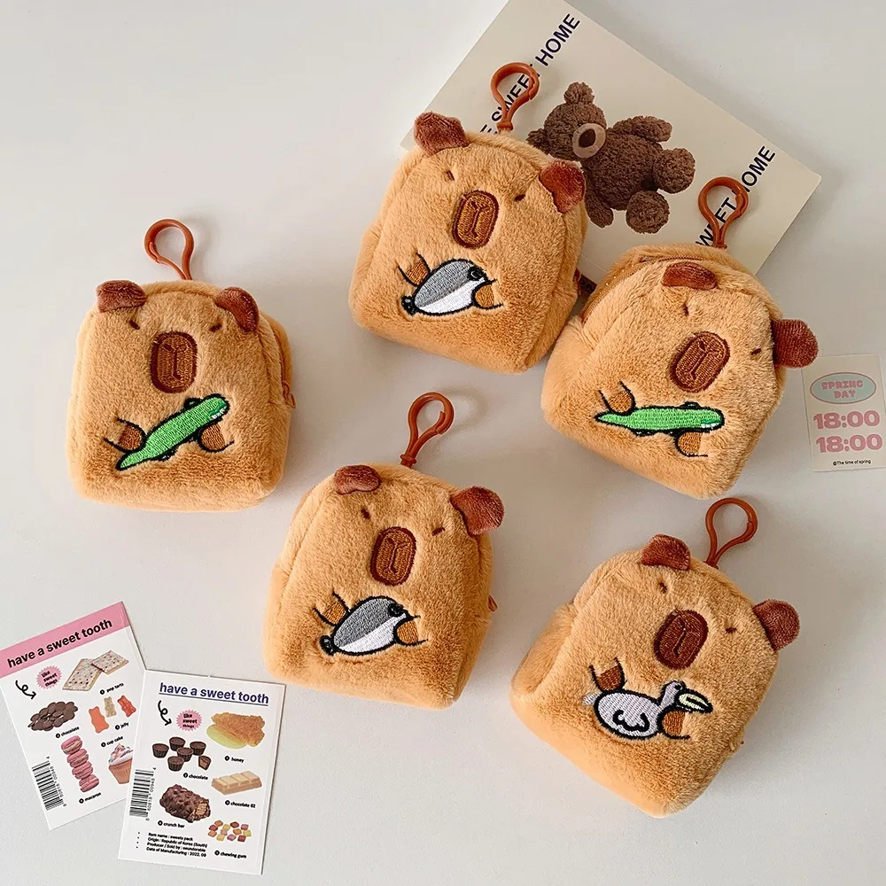 

Creative Cartoon Capybara Anime Plush Coin Purse Plush With Keychain Mini Coin Purse Headphone Storage Bag