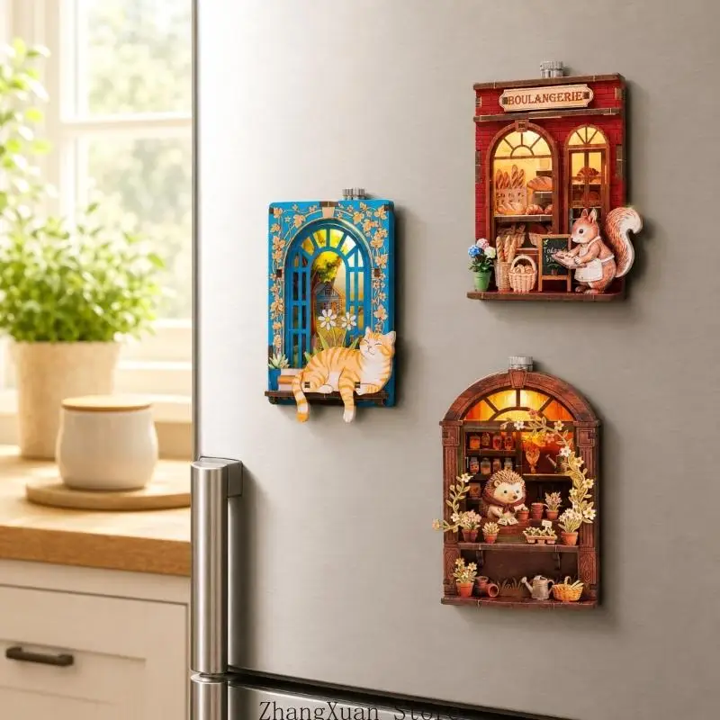 DIY Holz Mini Haus Modell Magnetische Dekore für Kühlschrank und Whiteboards 3XUF – Detail 10