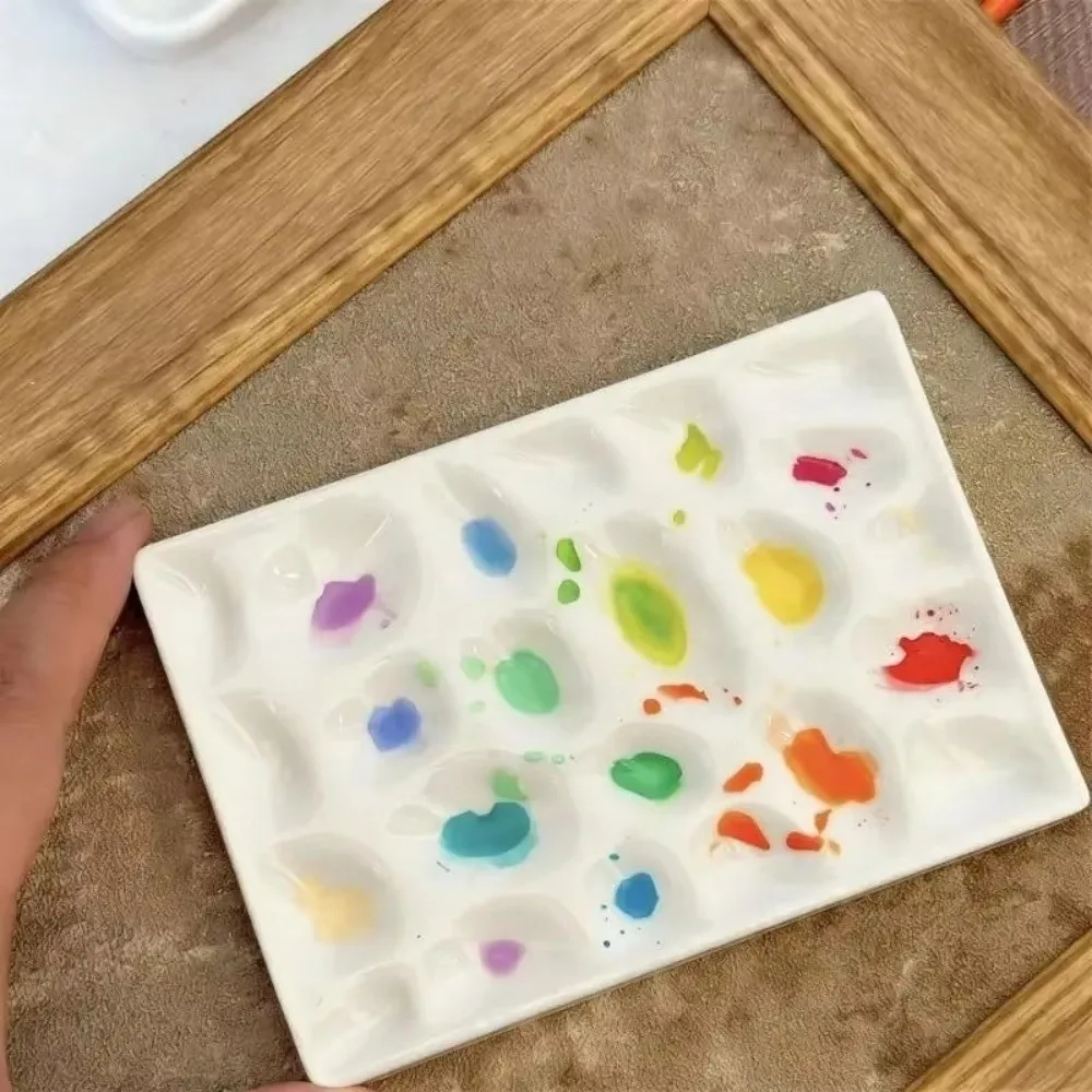 Multi Compartment Ceramic Paint Palette Reusable Smooth Surface Rectangular Pothole Pigment Tray Easy To Rinse DIY