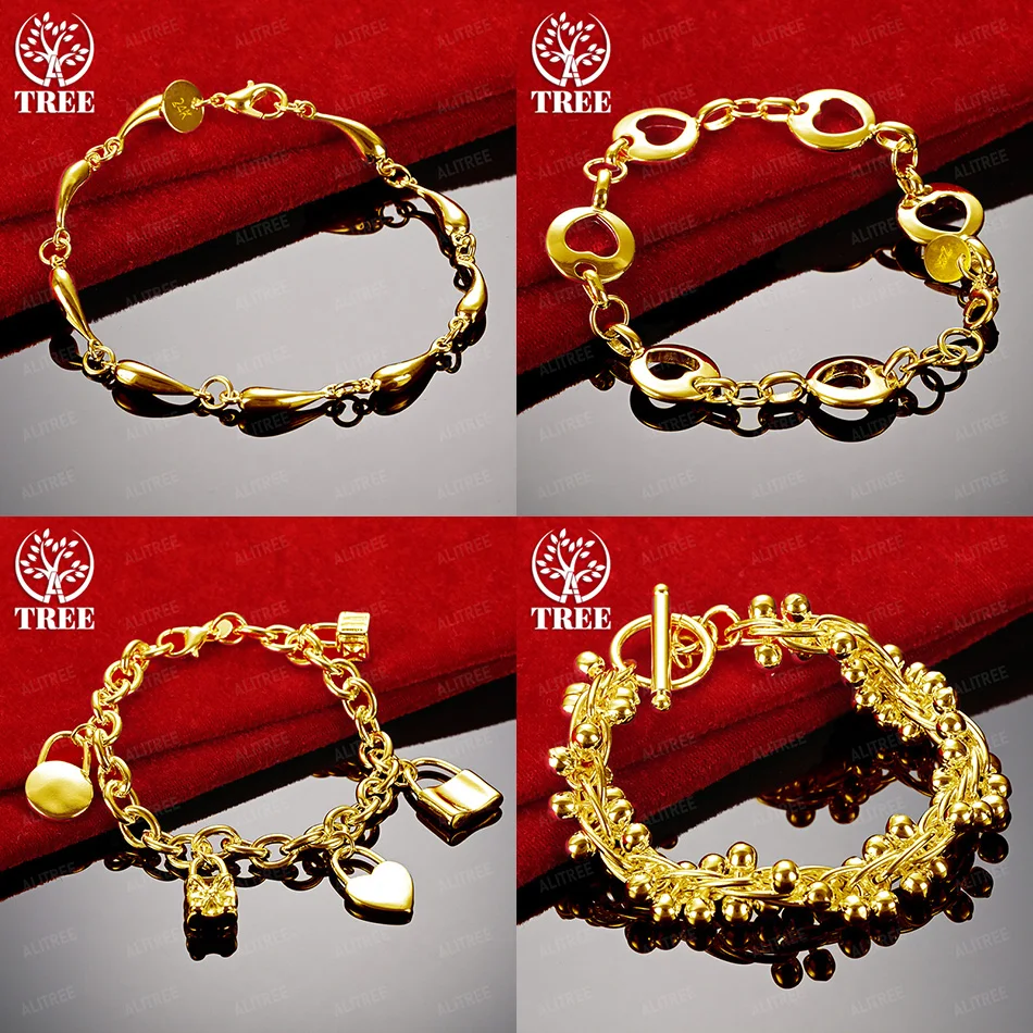 

Fashion Creative Jewelry 18k Gold Heart Lock Water Drop Bead Bracelet Lady Birthday Christmas Party Gift Accessories Nice