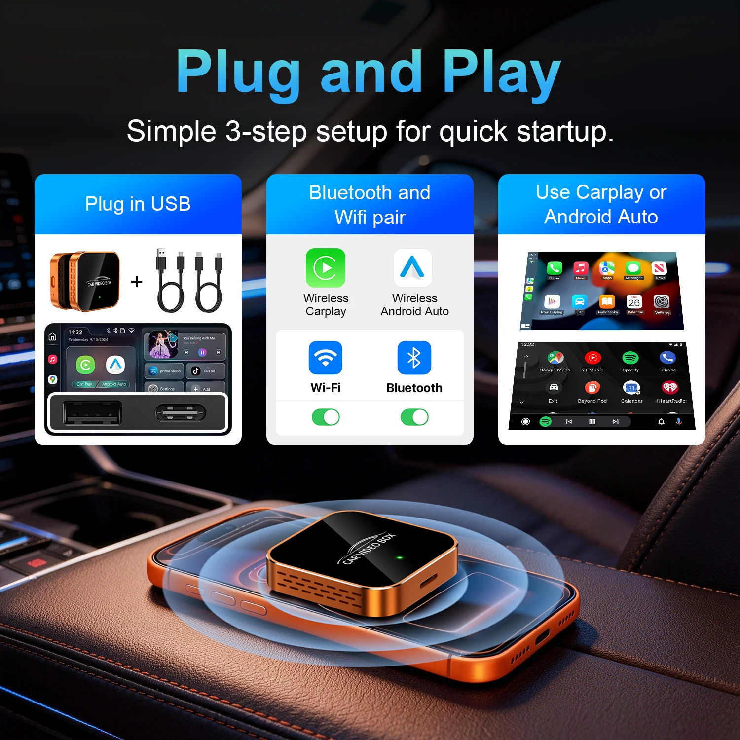 WOOBOOBOX Y2 CAR VIDEO BOX wireless CarPlay Android Auto Adapter build-in YouTube netflix tiktok Alloy Body, Fast Cooling