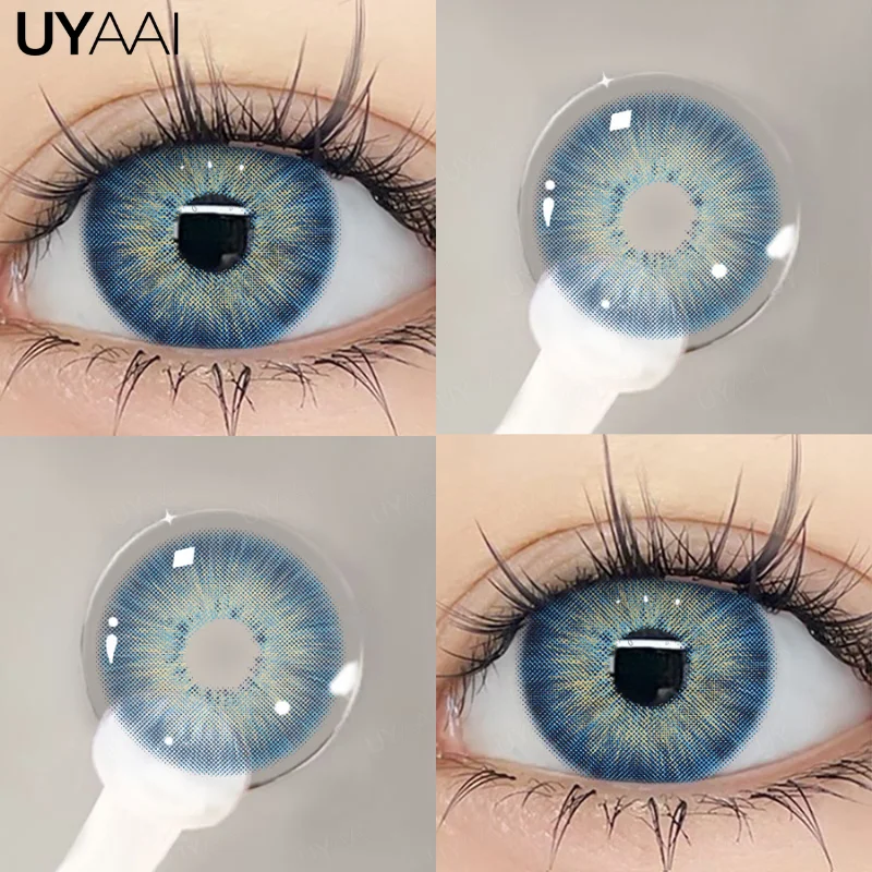 UYAAI 2pcs/Pair Color Contact Lenses Myopia Contact Color Lens Eyes Lenses for Eyes Blue Lenses with Diopters Yearly Cosmetics