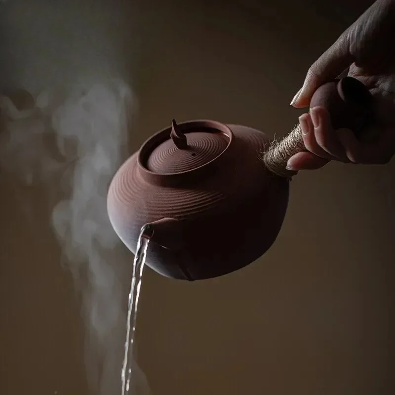 

Керамический чайник из грубой глины с боковой ручкой, защита от ожогов, для электрических керамических плит