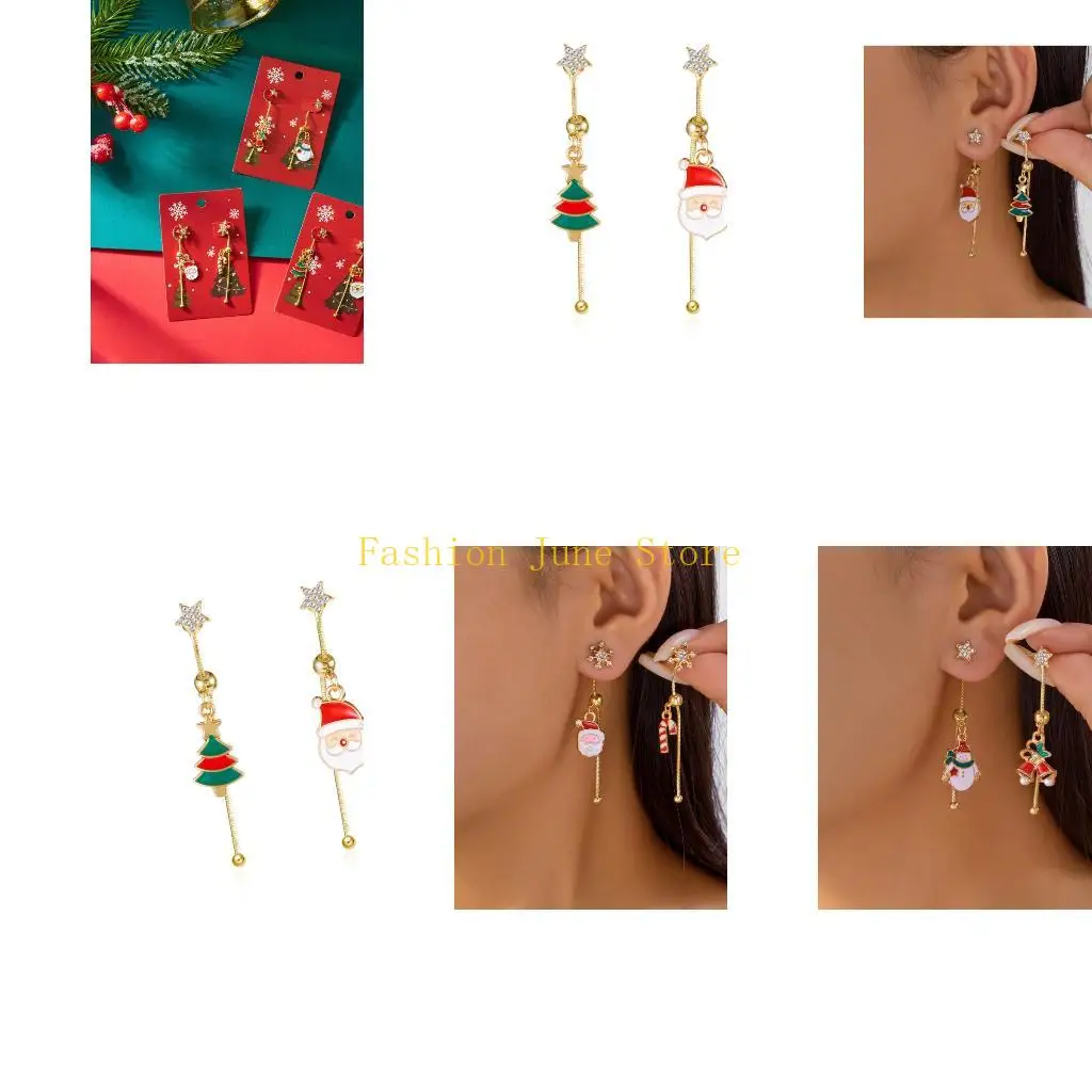 N5KA Elegant Rhinestones Santa Tassels Drop Earrings Women’s Christmas Celebration Long Jewelry Accessories