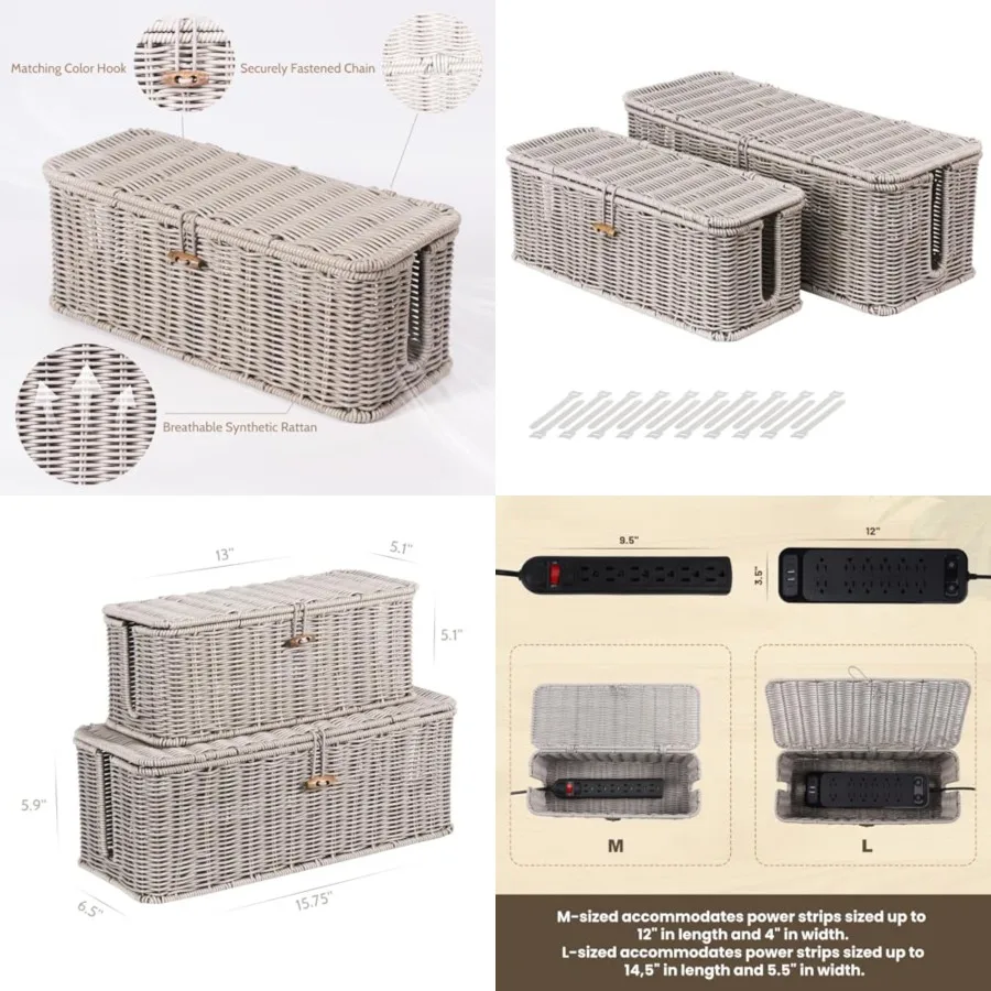 Cabe anageent Box, Rattan Stye Cord Organizer for Desk Cord Hider Outet Covers Baby Proofing for Power Strip TV PC Router Charg