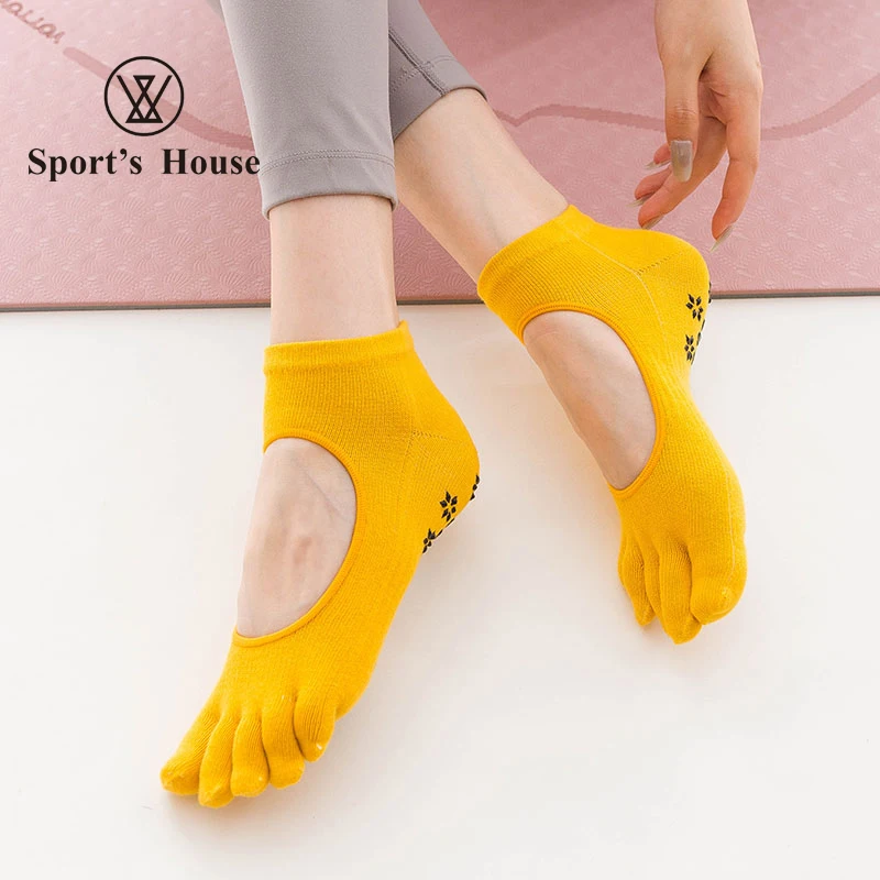 SPORT\'S HOUSE Thin yoga socks for women Five fingers design foot soles non-slip foot hollowing out fitness sports boat socks