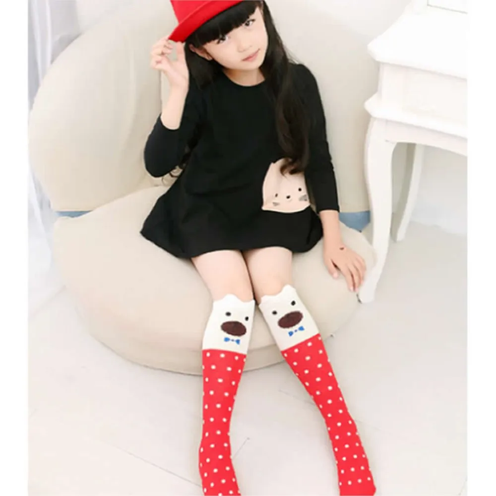 2018 period new children Girls knee-high stockings cartoon cotton bear panda knee high over leg warmers infant girl clothing