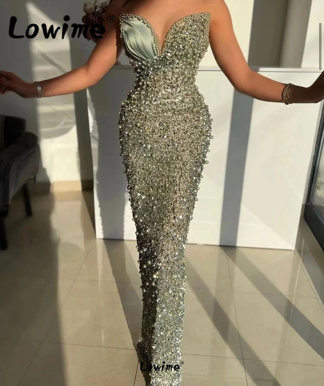 Heavy Beaded Handmade Party Dress Green Sweetheart Evening Gowns Vestidos De Noche 2023 Arabic Custom Made Mermaid Prom Dresses