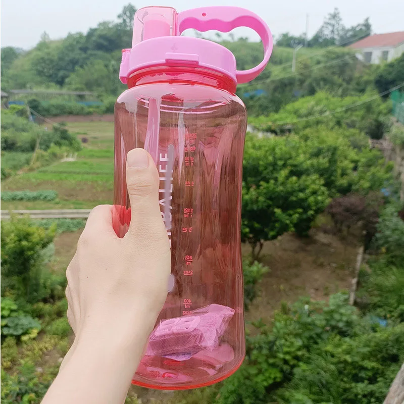 Wholesale New Arrival 2000ml Fitness Cup Protein Straw Cup Meal Replacement Exercise Portable Water Bottle With herb Logo