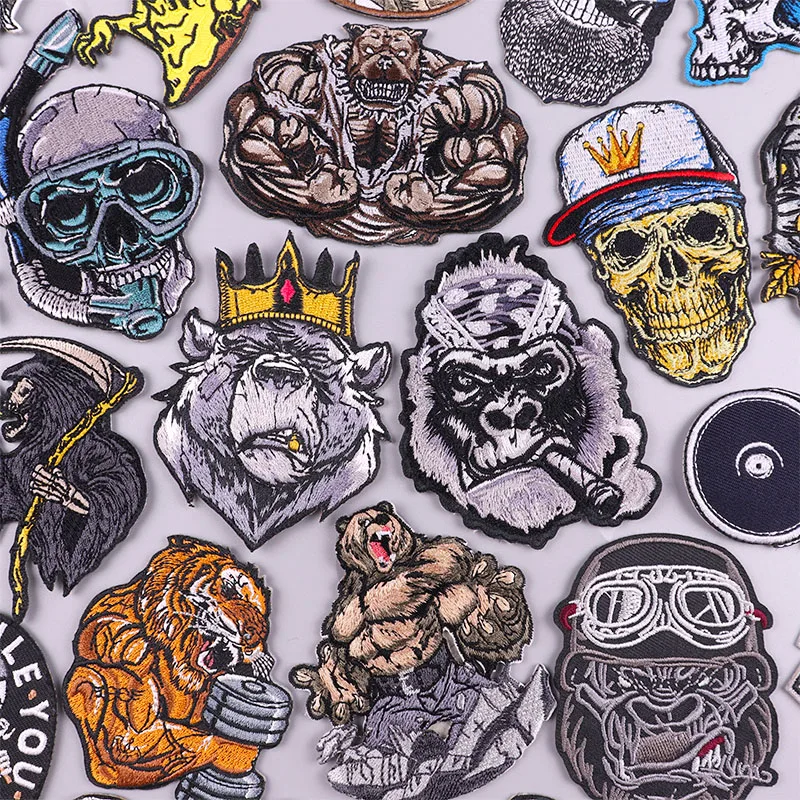 Wilde Tiers tickerei Patch DIY Patches für Kleidung Nähen/Schmelz applikation Punk Schädel Patch Eisen auf Patches auf Kleidung