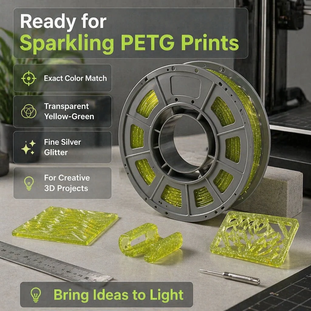 Yellow Glitter PETG Filament 1.75mm 300g Mini Spool - Transparent Yellow with Silver Spark Sparkle 3D Printer Material High Clarity Smooth Print for Bambu Lab AMS