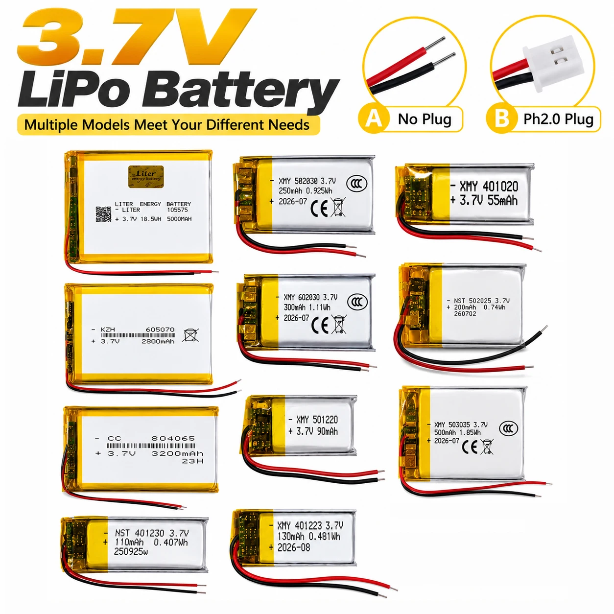 3.7V Rechargeable Polymer Li-ion Batteria 3.7V for Toys PS4 Humidifiers GPS Navigation Bluetooth Speaker MP3 MP4  LiPo Battery